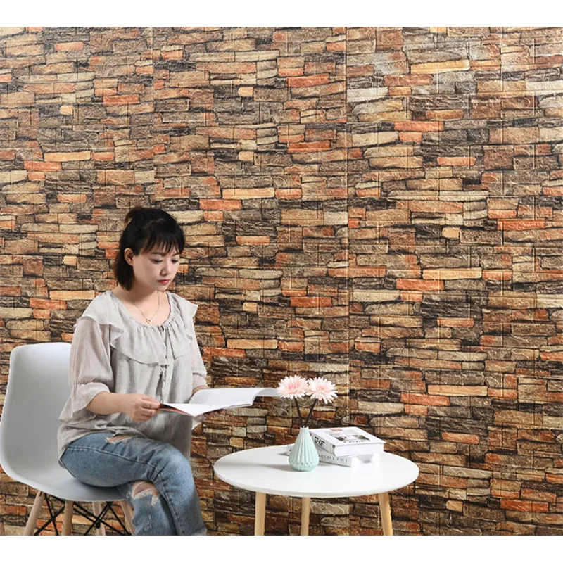10Pcs 3D Brick Wall Stickers DIY Self Adhensive Decor Foam Waterproof Wall Covering Wallpaper for TV Background Kids Living Room