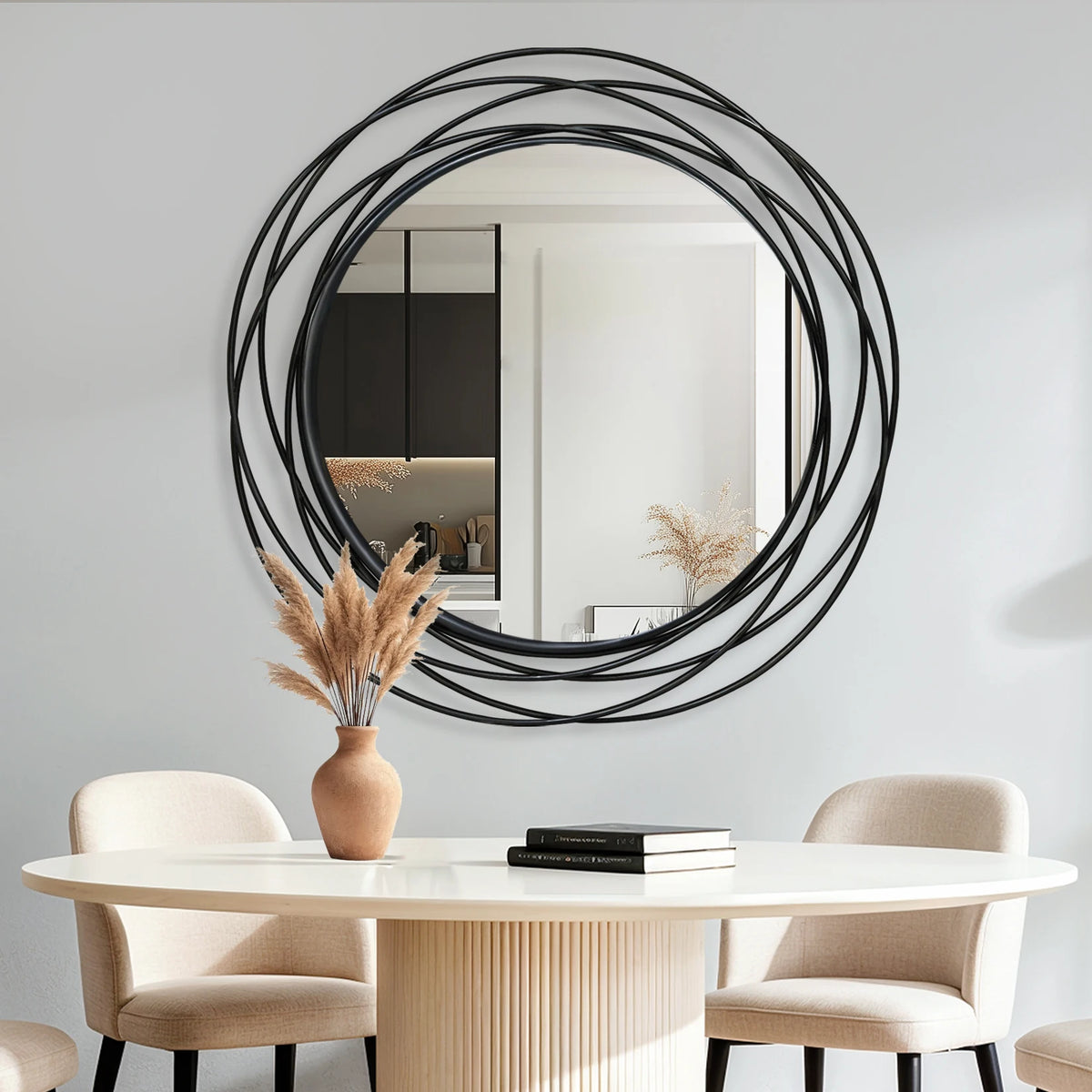 LUVODI Modern Round Wall Mirror With Decorative Iron Wire Frame