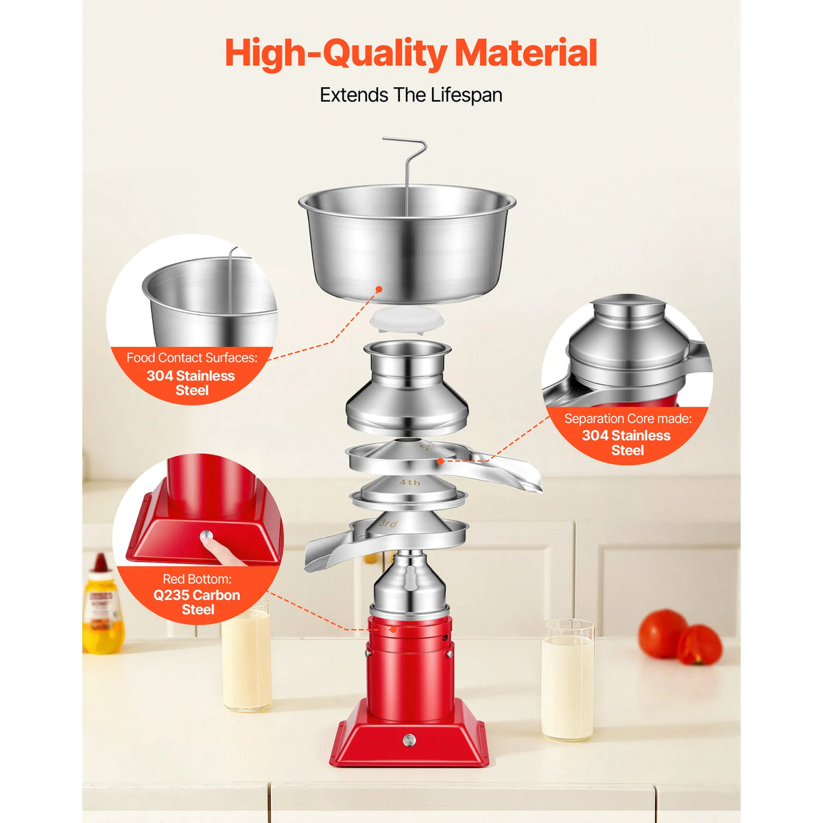 SucceBuy Electric Milk Cream Separator Machine Stainless Steel