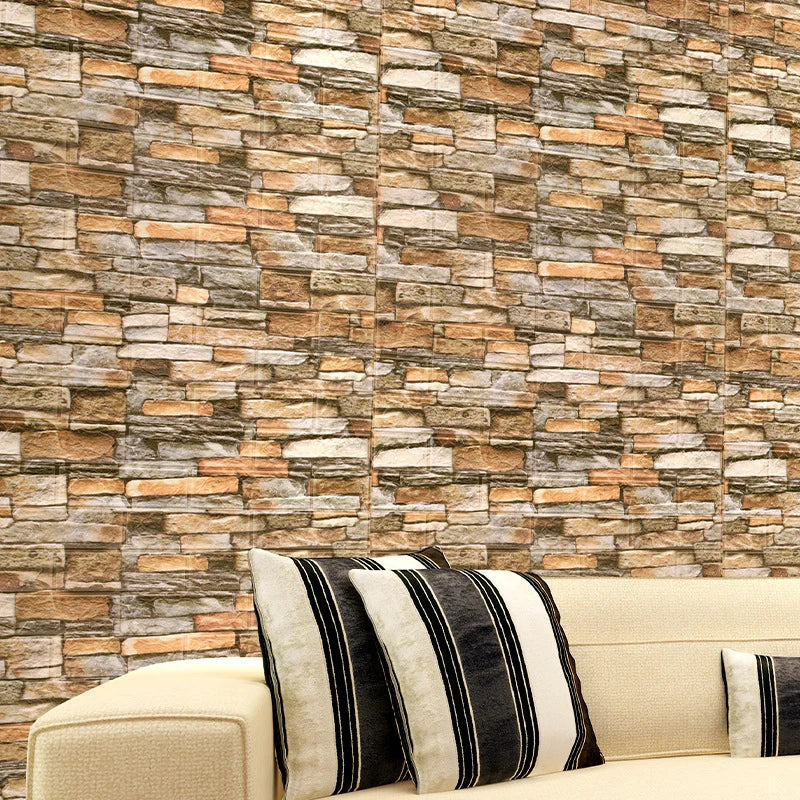 10Pcs 3D Brick Wall Stickers DIY Self Adhensive Decor Foam Waterproof Wall Covering Wallpaper for TV Background Kids Living Room