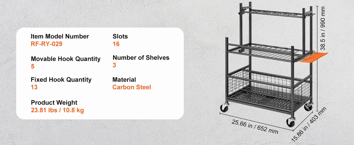 SucceBuy Garden Tool Organizer Rack With Hooks And Wheels