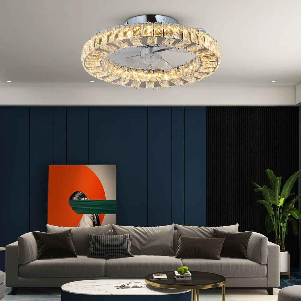 GreeLustr Led Ceiling Fan Lamp With Remote Control Living Room Lighting Crystal Chandeliers Decoration Home Luxury Hanging Light