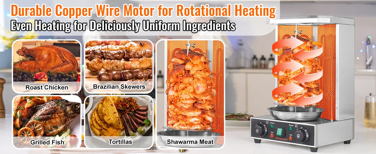 SucceBuy Shawarma Grill Machine 13lb Chicken Shawarma Cooker Machine Electric Vertical Broiler Gyro Rotisserie Oven Doner Kebab