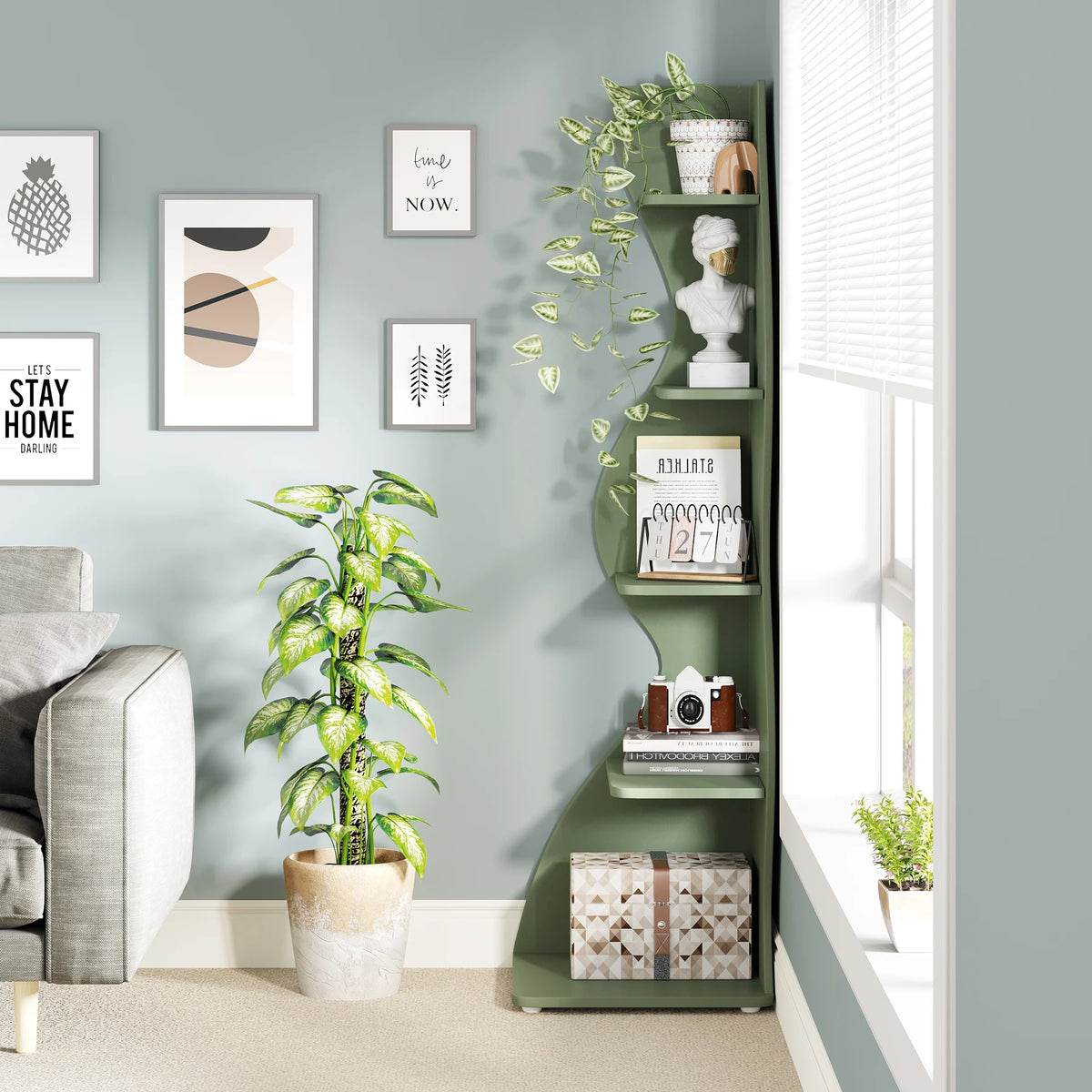 Tribesigns Modern Corner Shelf Bookcase Storage Rack