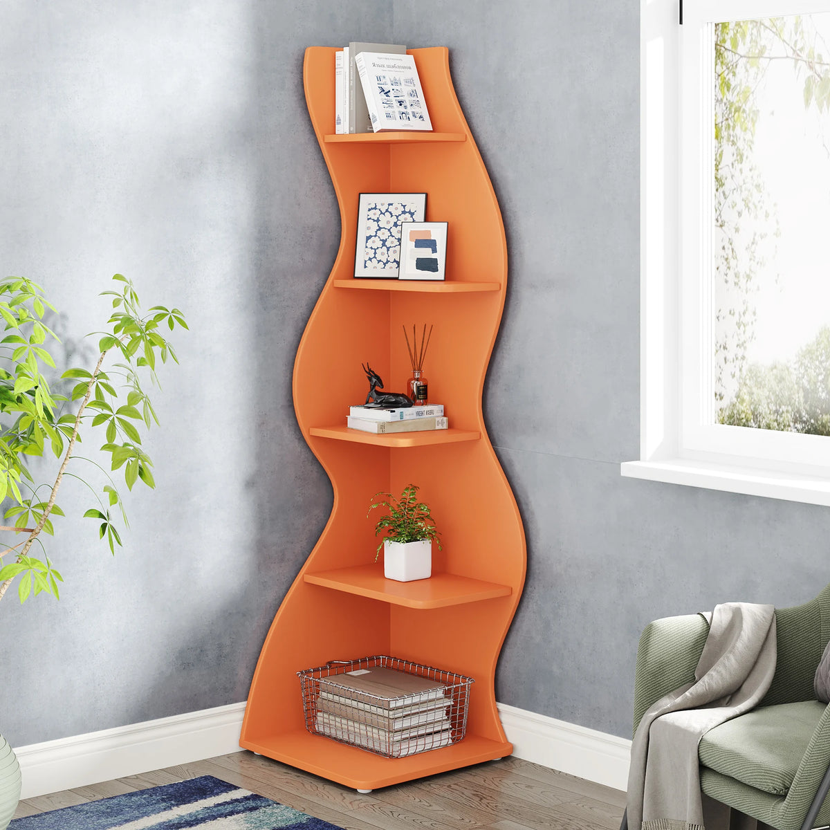 Tribesigns Modern Corner Shelf Bookcase Storage Rack