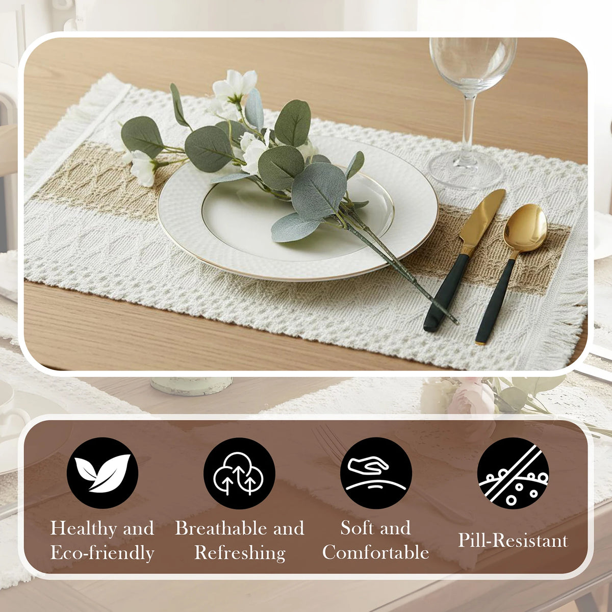 Cotton Linen Tassel Placemats For Dining Table Farmhouse Decor