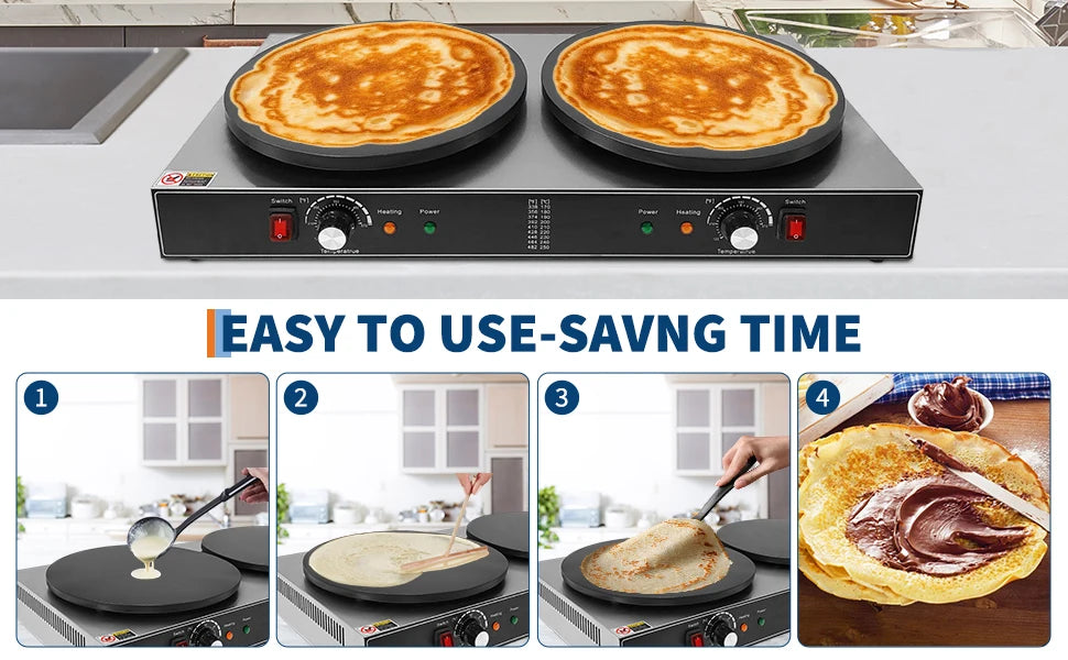 Commercial Electric Crepe Griddle With Double Nonstick Plates