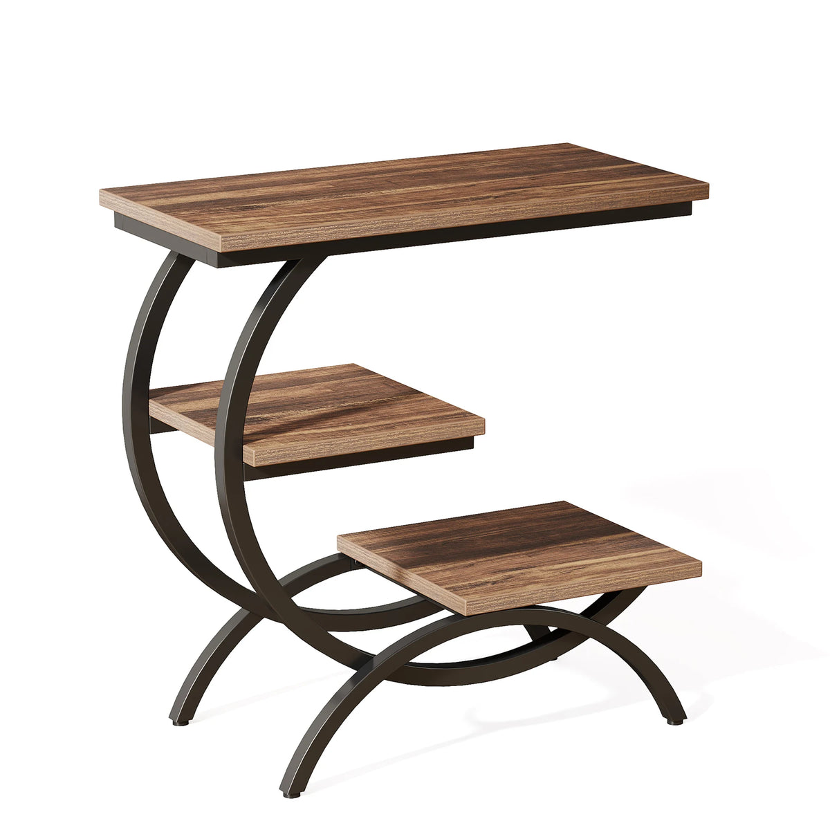 Tribesigns C-Shaped Industrial End Table With Three Storage Shelves