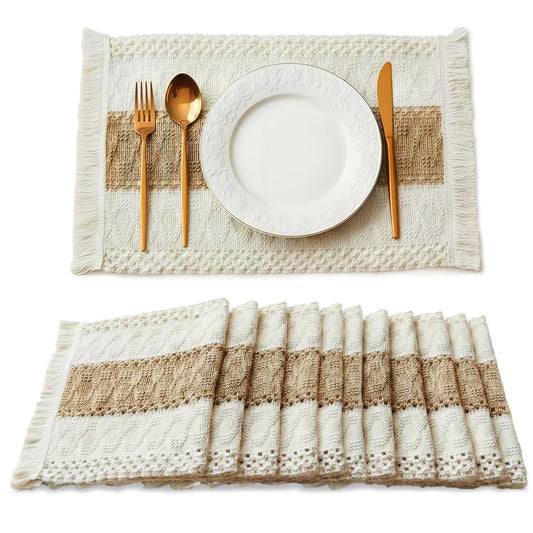 Cotton Linen Tassel Placemats For Dining Table Farmhouse Decor