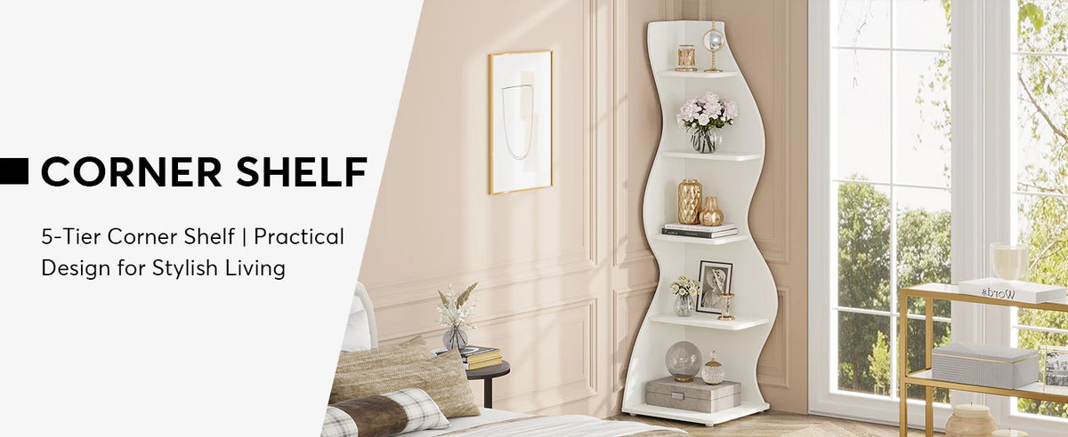 Tribesigns Modern Corner Shelf Bookcase Storage Rack