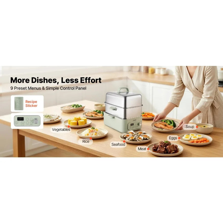 Electric Food Steamer With Two Tiers And Nine Cooking Programs