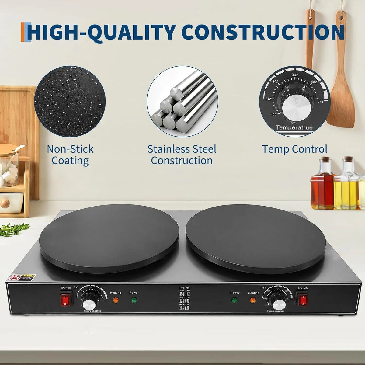 Commercial Electric Crepe Griddle With Double Nonstick Plates