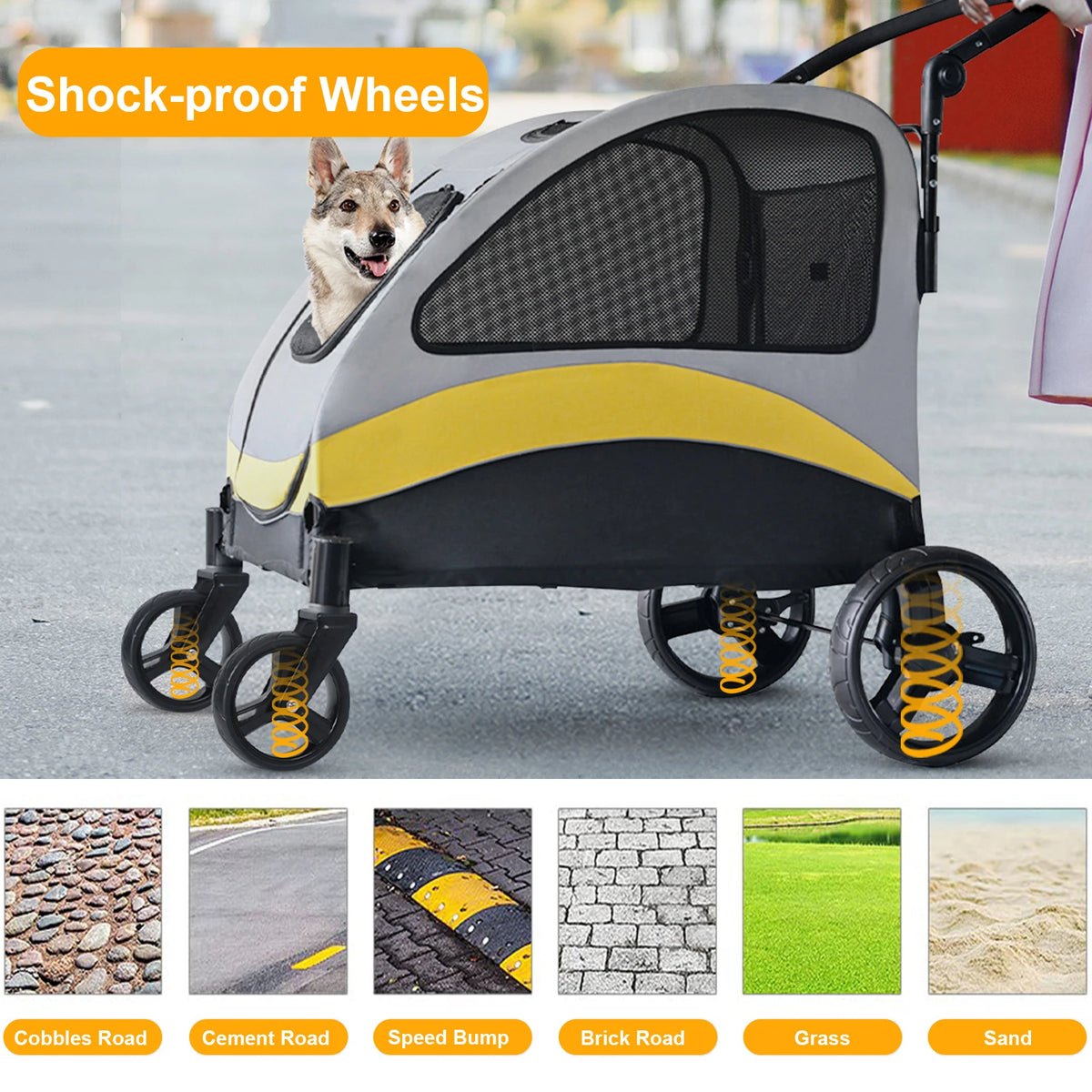 Foldable Breathable Four Wheel Pet Stroller For Travel Dogs