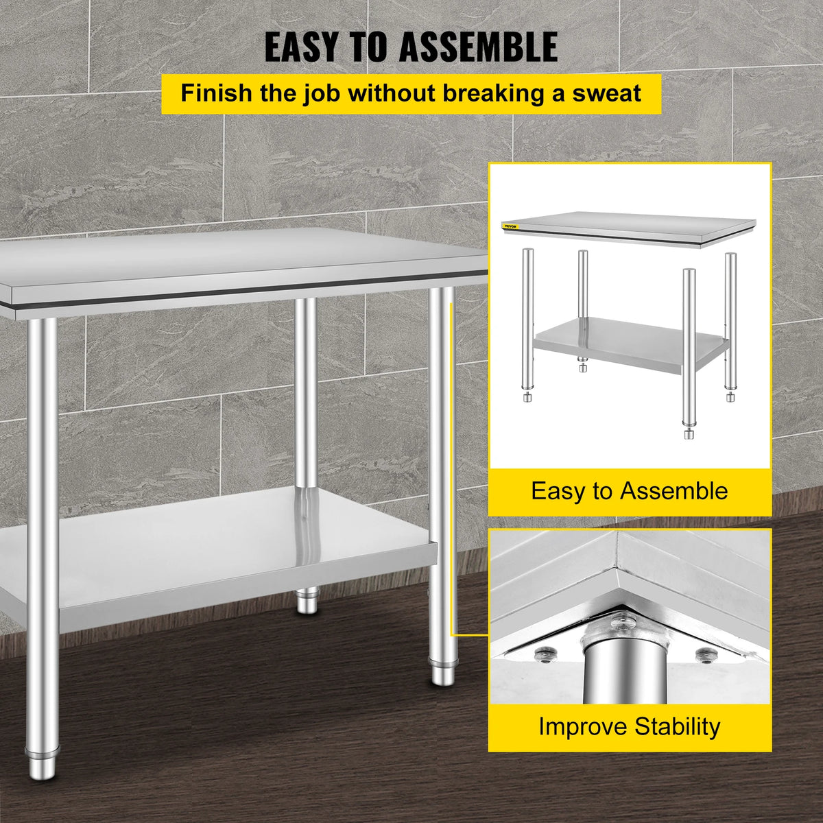 SucceBuy Stainless Steel Commercial Kitchen Worktable With Undershelf