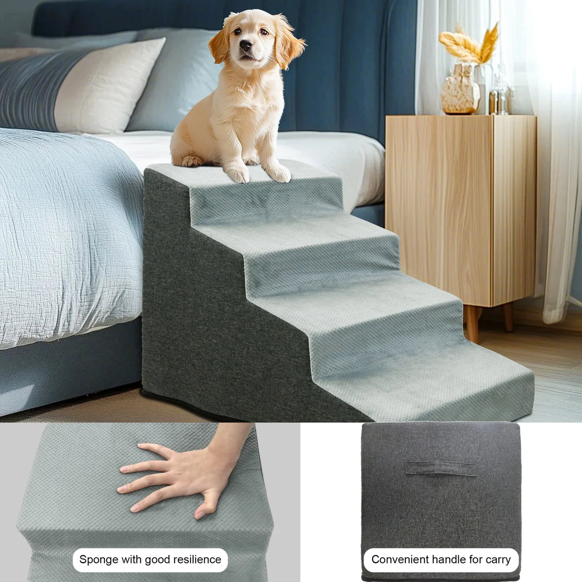 Ergonomic Pet Stairs Ramp With Washable Cover For Small Dogs