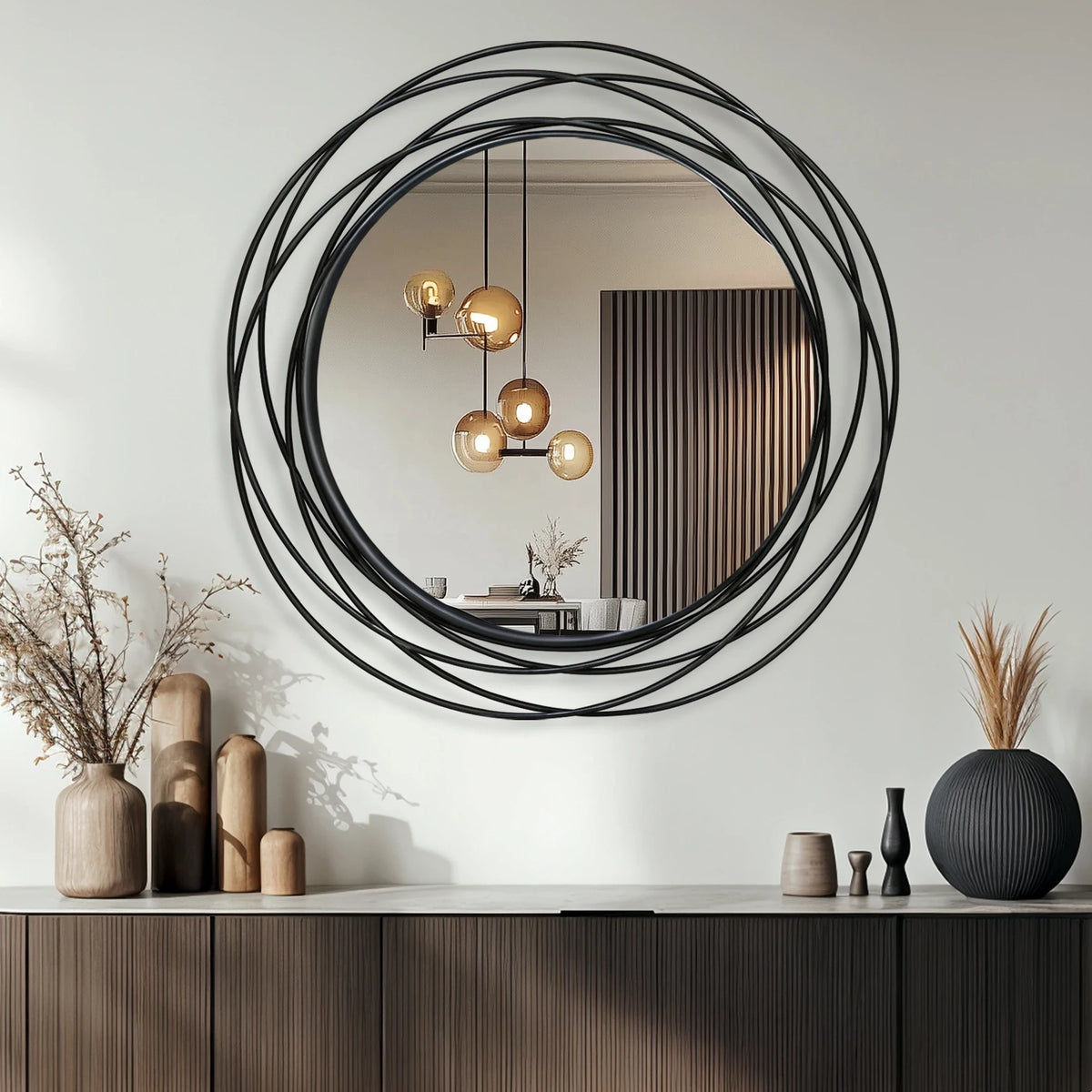 LUVODI Round Decorative Wall Mirror With Iron Wire Frame Modern Accent