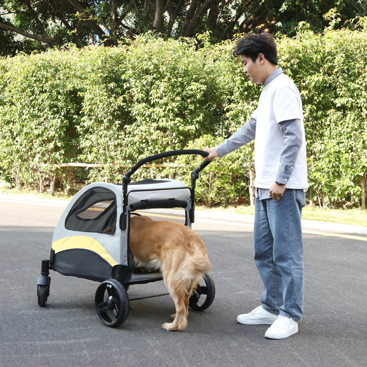 Foldable Breathable Four Wheel Pet Stroller For Travel Dogs