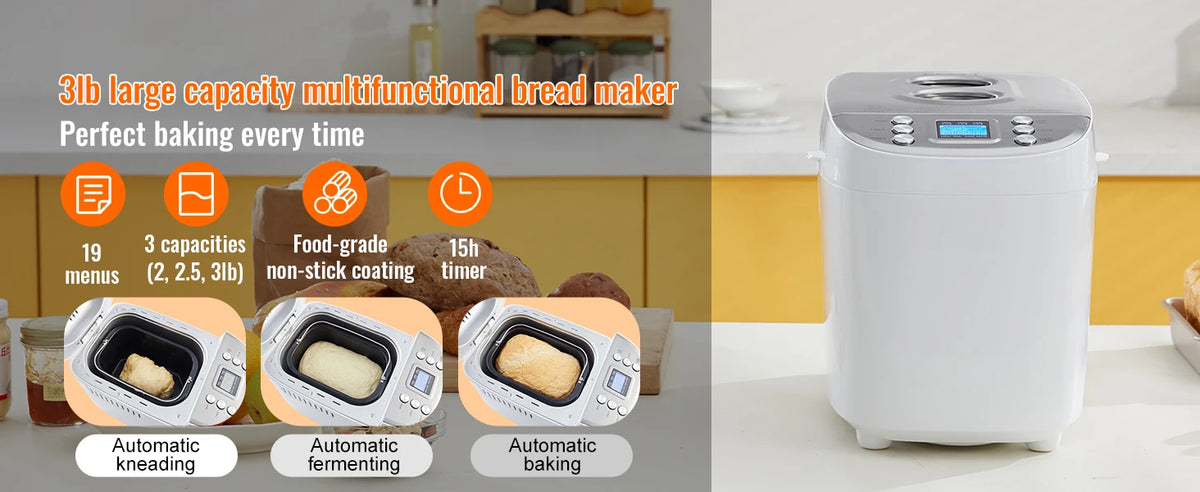 VEVOR 15 In 1 Automatic Bread Maker With Gluten Free Setting