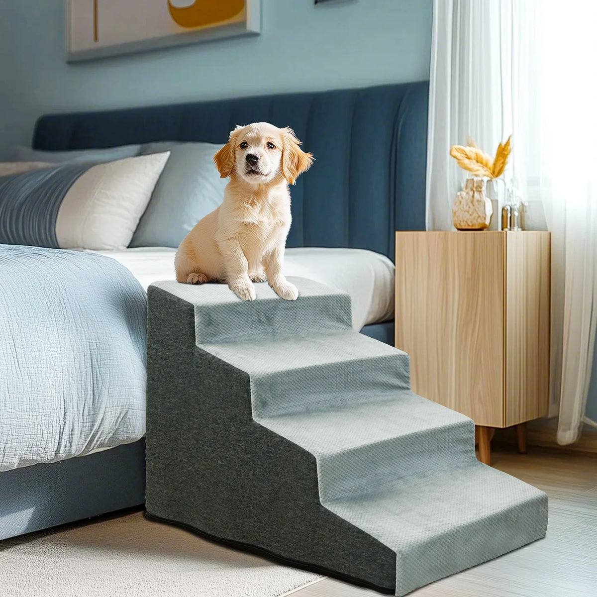 Ergonomic Pet Stairs Ramp With Washable Cover For Small Dogs