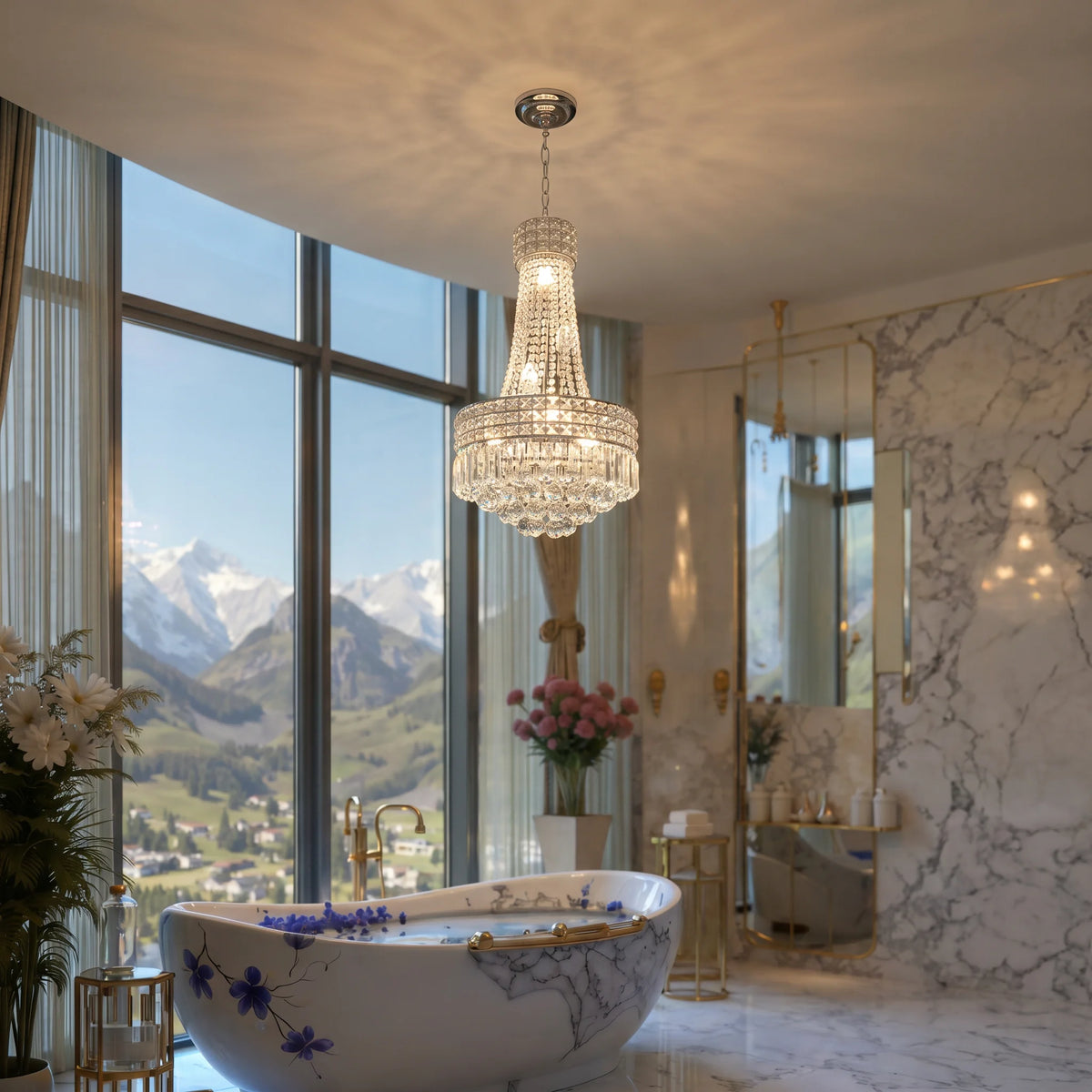 Modern Round Crystal Dimmable Chandelier For Dining Room Lighting