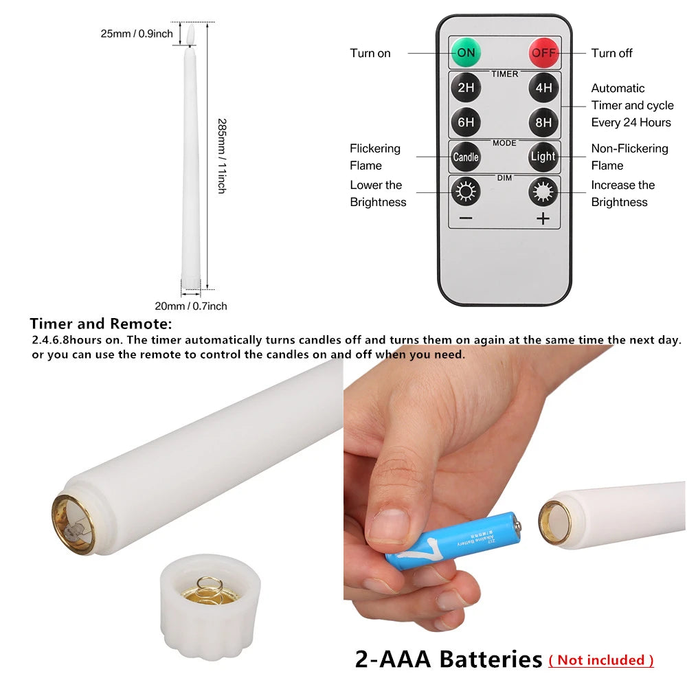 LED Flameless Taper Candles With Remote Flickering Battery Operated