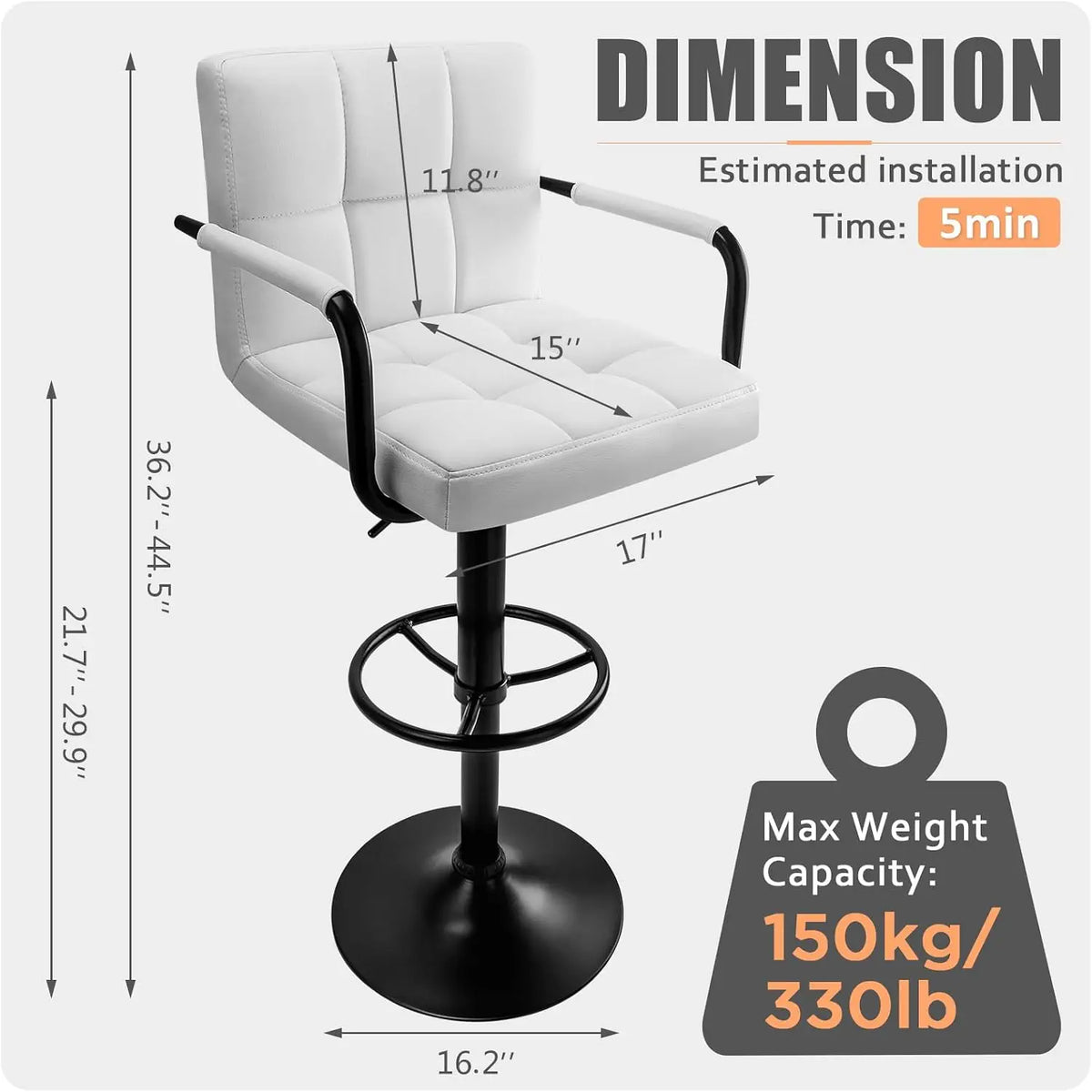 HURACAN Swivel Adjustable Bar Stools With Armrests And Footrests