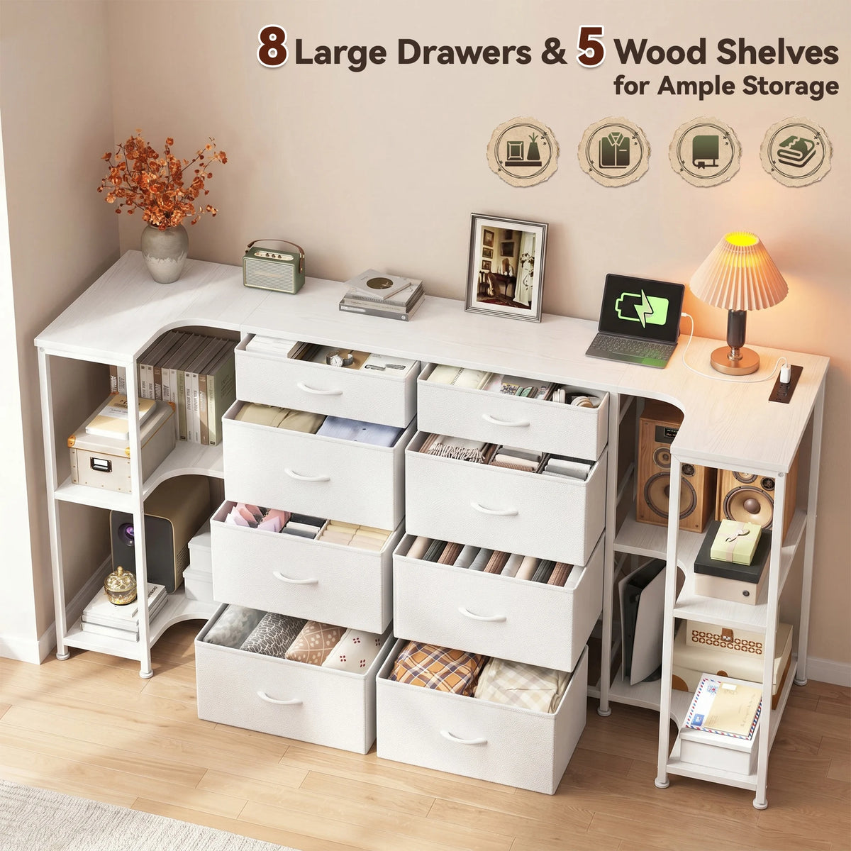 EnHomee Modern TV Stand Dresser With Dual Power Outlets