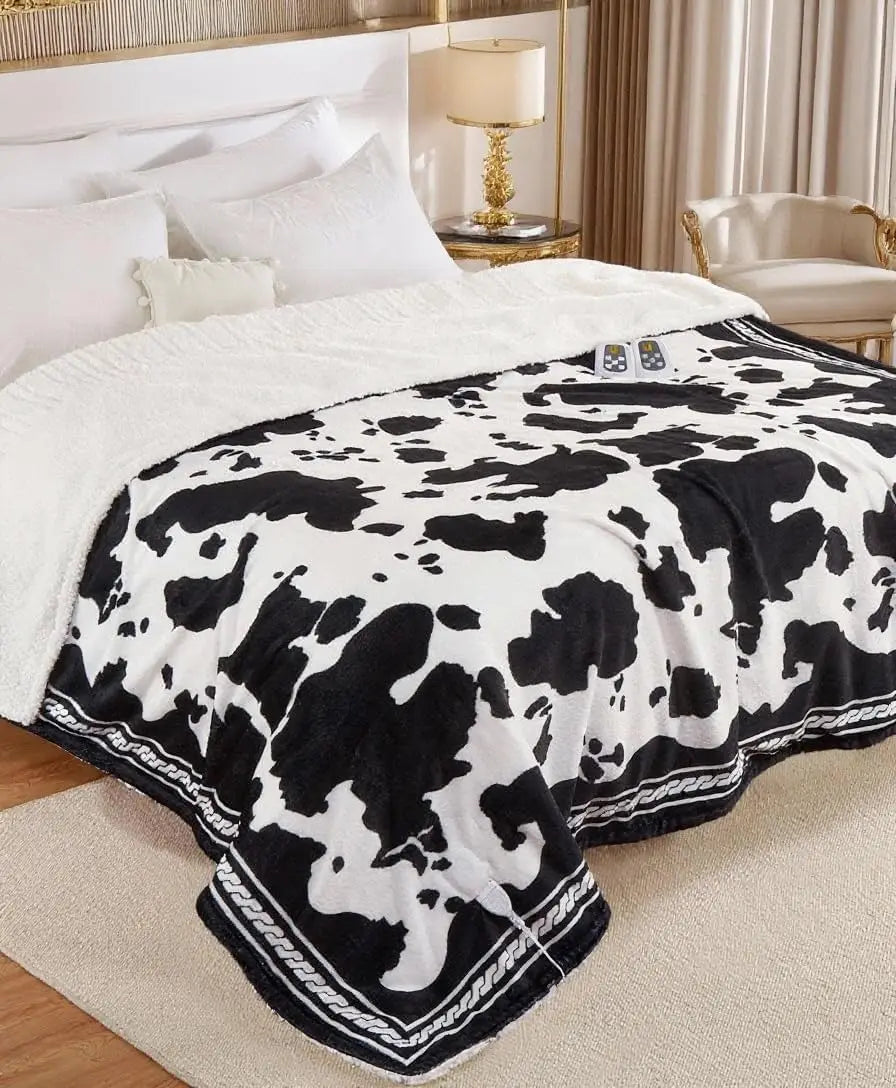 HiMISS Cow Print Heated Electric Blanket With LCD Controller