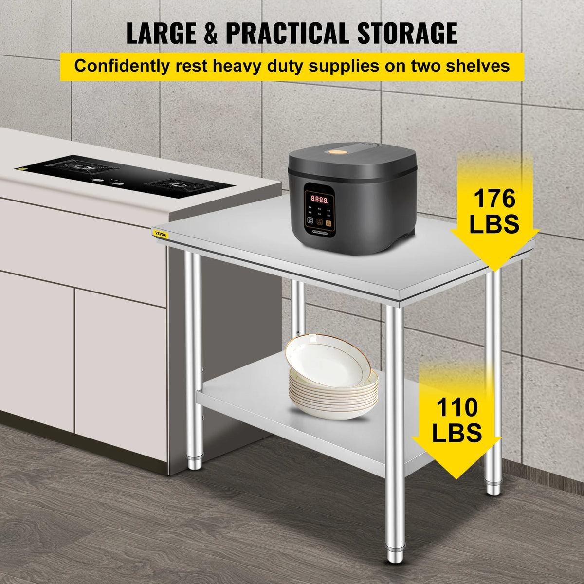 SucceBuy Stainless Steel Commercial Kitchen Worktable With Undershelf