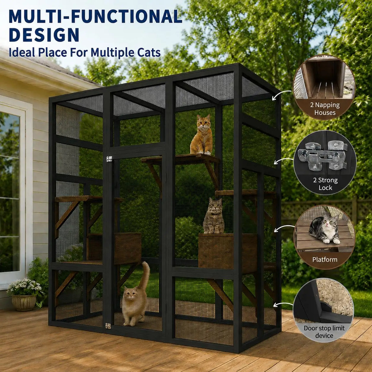 HiMISS Outdoor Wooden Catio Enclosure With Platforms And Rest Boxes