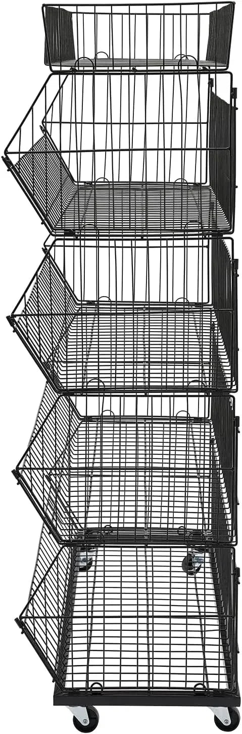 Five Tier Metal Wire Storage Rack For Grocery Food Organization