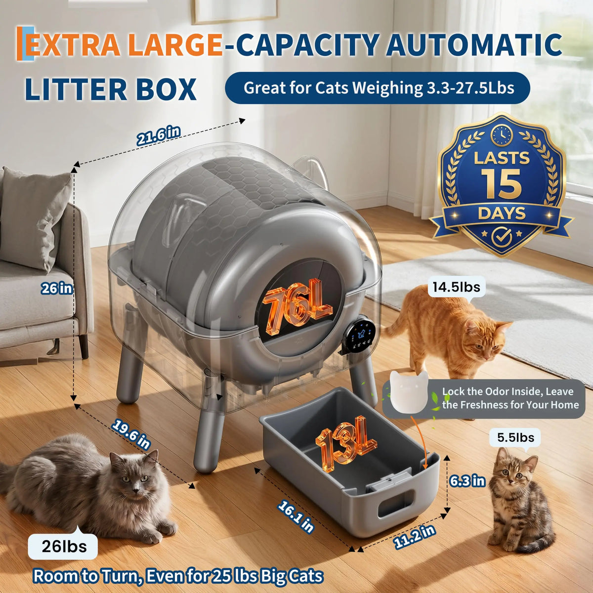 HiMISS Automatic Self Cleaning Cat Litter Box With Smart App Control