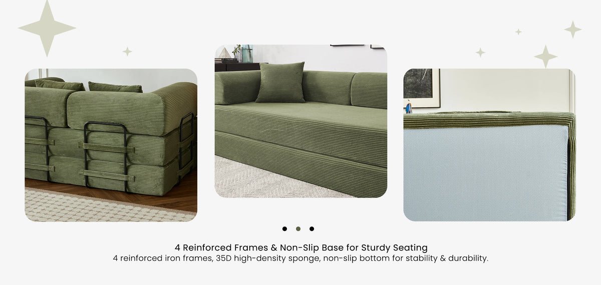 Modern Foldable Convertible Futon Sleeper Sofa With L Shaped Armrests
