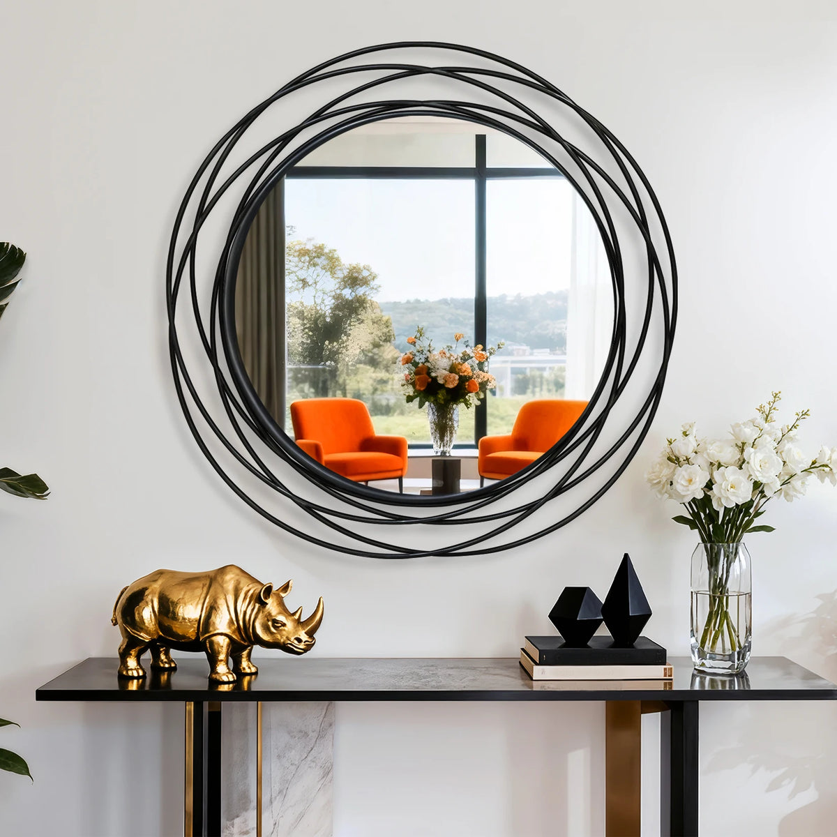 LUVODI Modern Round Wall Mirror With Decorative Iron Wire Frame