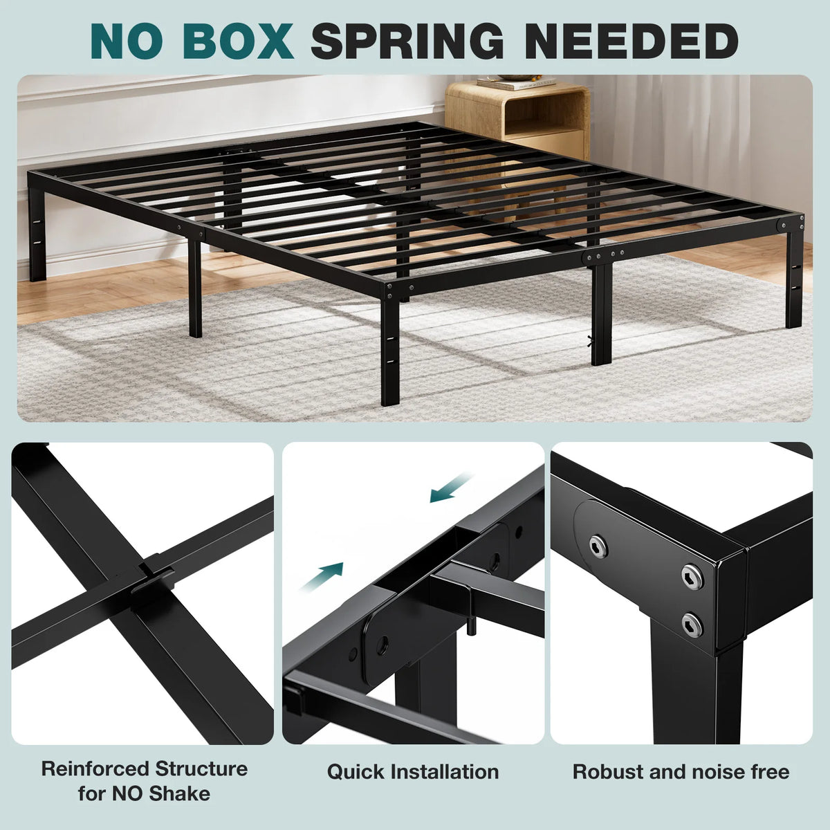 JHK Sturdy Metal Platform Bed Frame With Strong Steel Slats