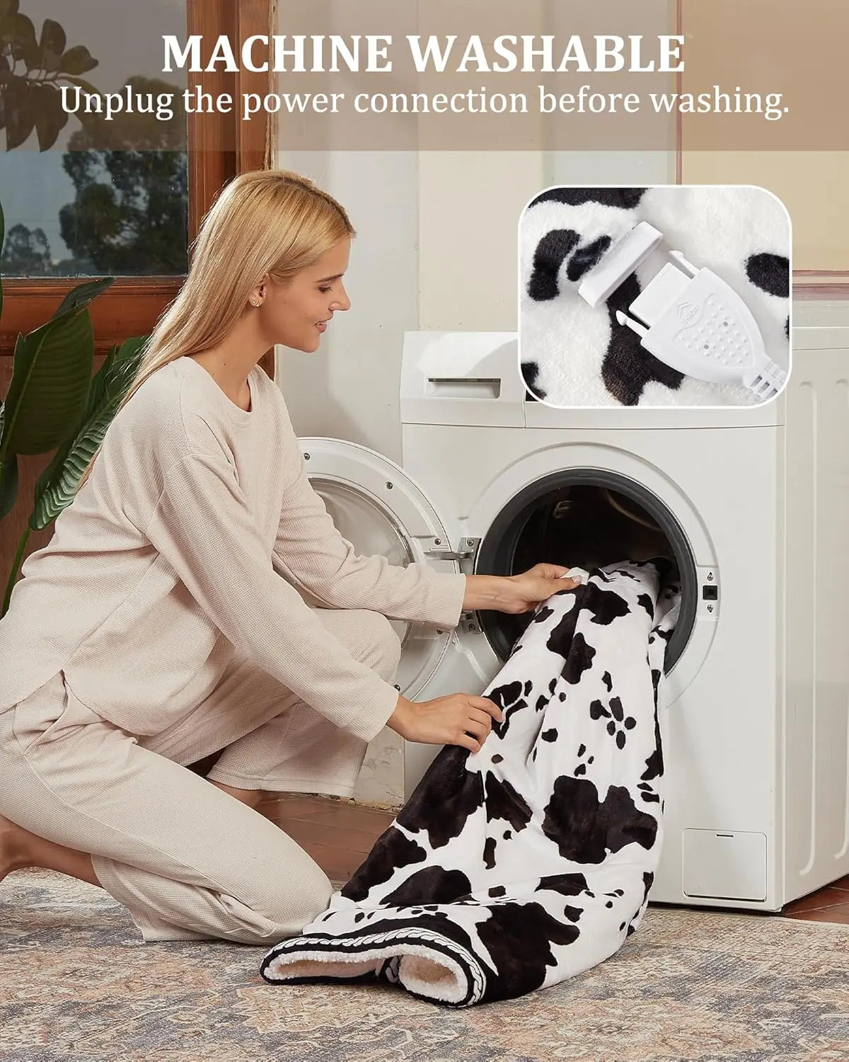 HiMISS Cow Print Heated Electric Blanket With LCD Controller