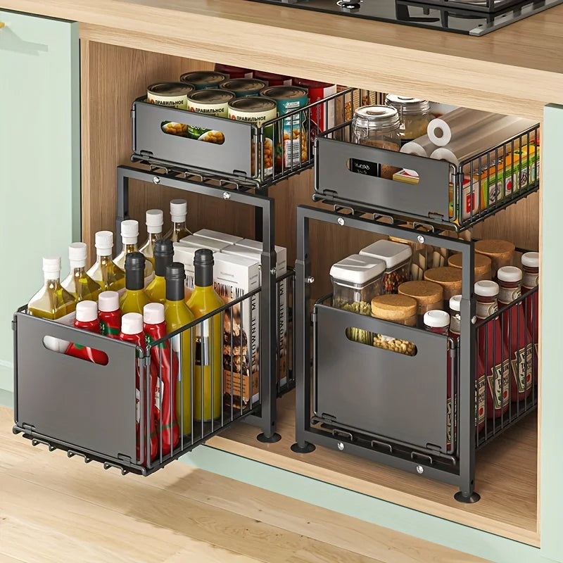AEHOME 2 Tier Slide Out Cabinet Organizer Heavy Duty Storage Shelf