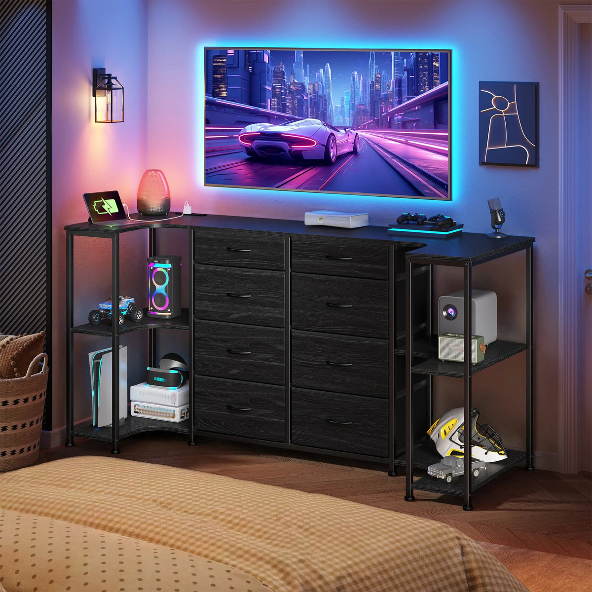 EnHomee Modern TV Stand Dresser With Dual Power Outlets