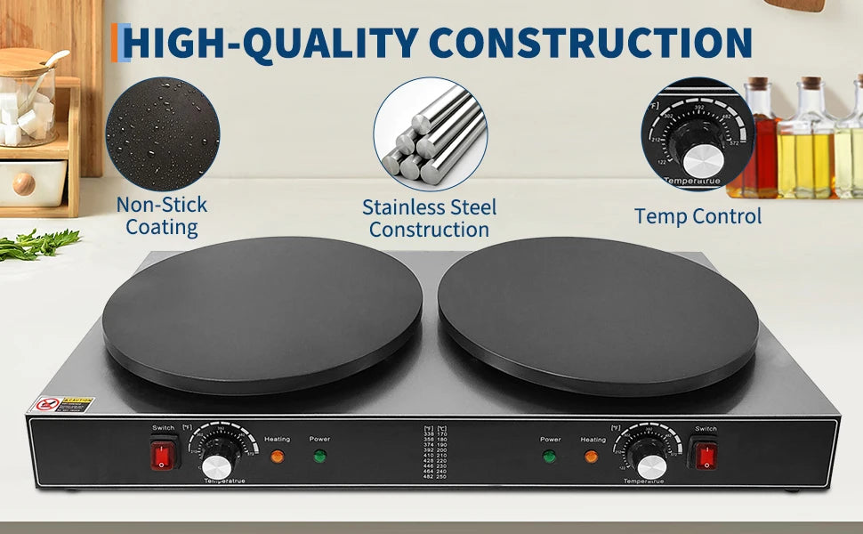 Commercial Electric Crepe Griddle With Double Nonstick Plates