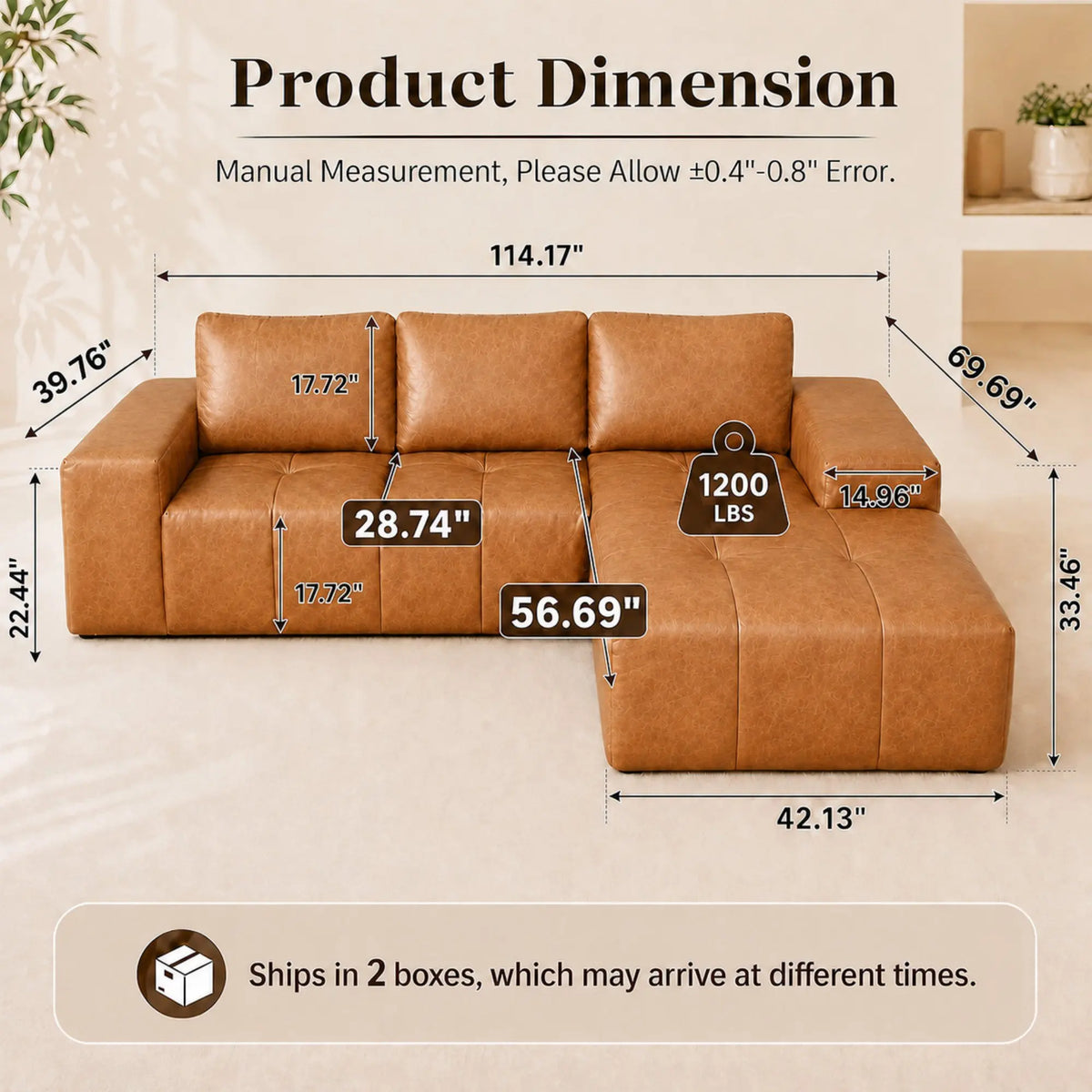 Cloud Sectional Sofa With Chaise And Faux Leather Couch