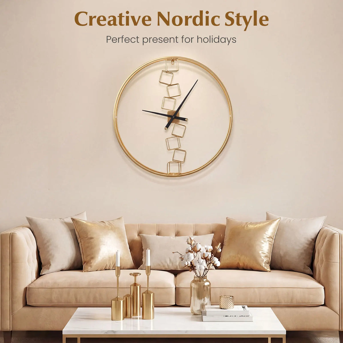 Homasis Nordic Style Metal Wall Clock Decorative Timepiece
