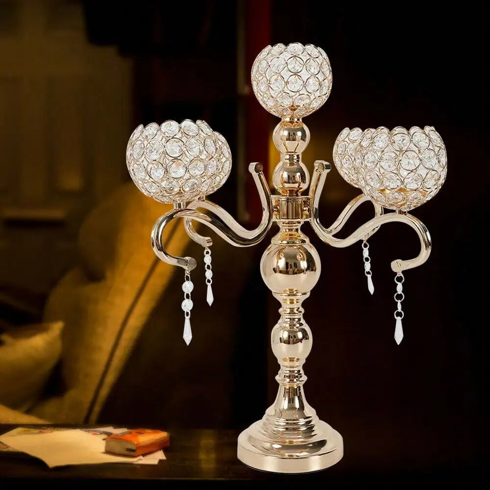 Crystal Five Arm Tabletop Candelabra For Weddings And Home Decor
