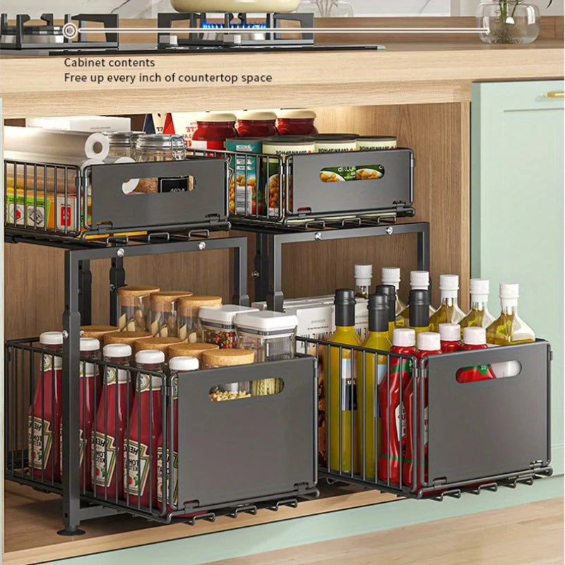 AEHOME 2 Tier Slide Out Cabinet Organizer Heavy Duty Storage Shelf