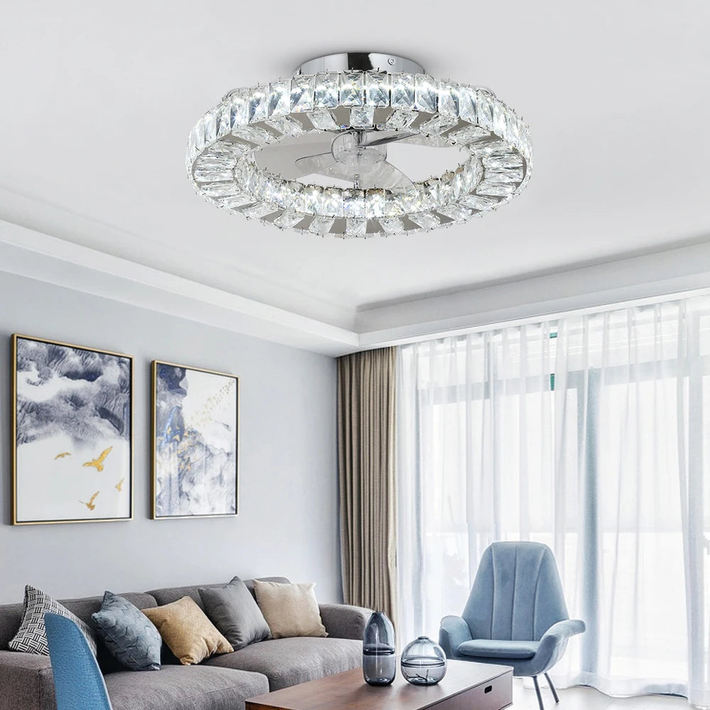 GreeLustr Led Ceiling Fan Lamp With Remote Control Living Room Lighting Crystal Chandeliers Decoration Home Luxury Hanging Light
