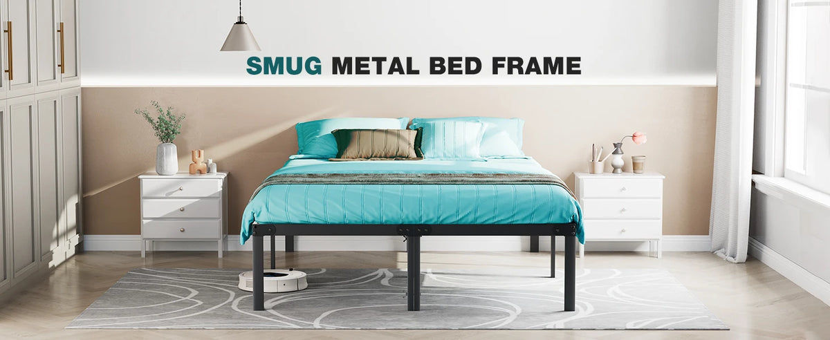 JHK Sturdy Metal Platform Bed Frame With Strong Steel Slats