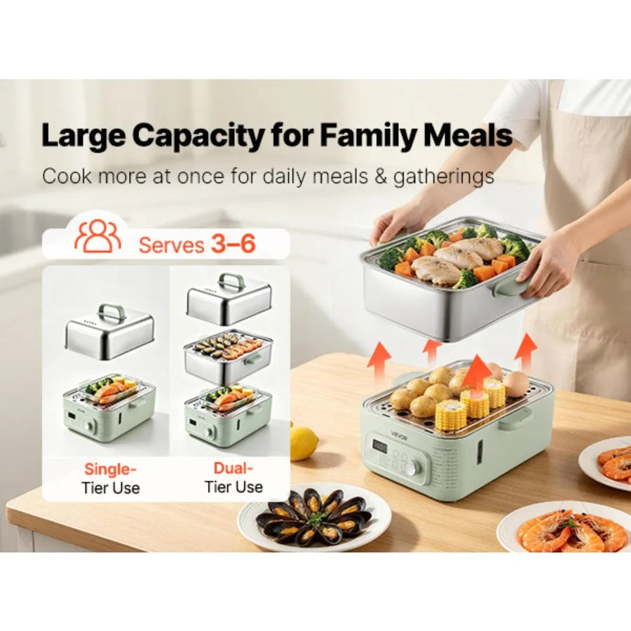 Electric Food Steamer With Two Tiers And Nine Cooking Programs