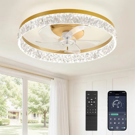 22 Modern Ceiling Fans with Lights and Remote Dimmable Low Profile Ceiling Fan Flush Mount Fan Stepless Color Temperature Chang