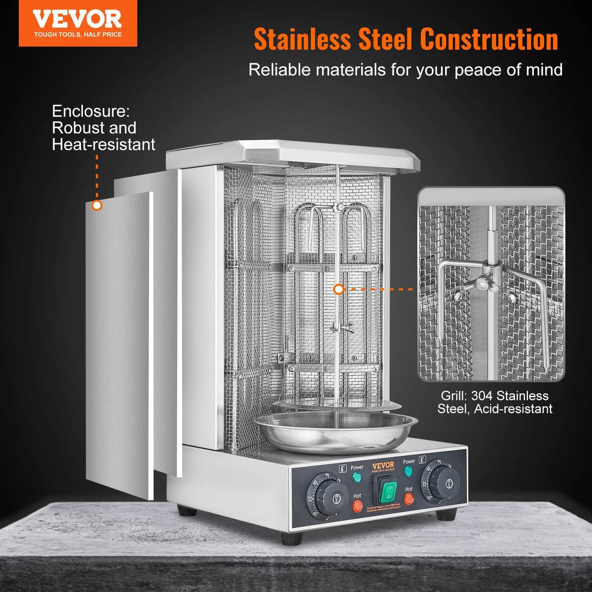 SucceBuy Shawarma Grill Machine 13lb Chicken Shawarma Cooker Machine Electric Vertical Broiler Gyro Rotisserie Oven Doner Kebab