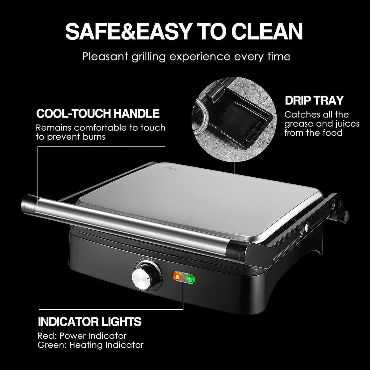 OSTBA Panini Press Grill With Adjustable Temperature And Drip Tray