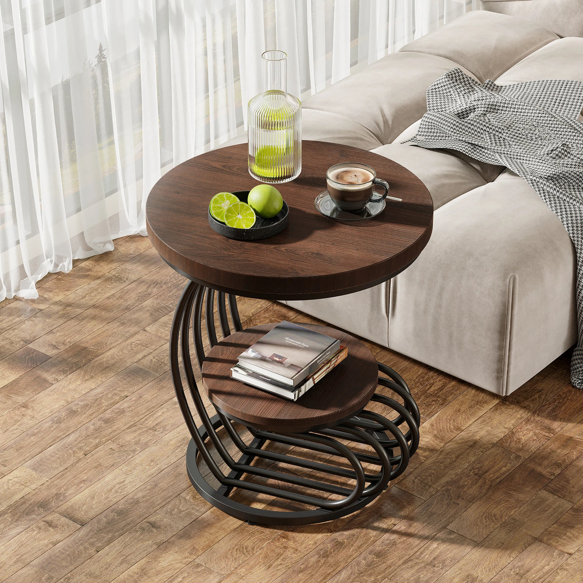 Tribesigns Modern Round End Table With Faux Marble Storage Shelf